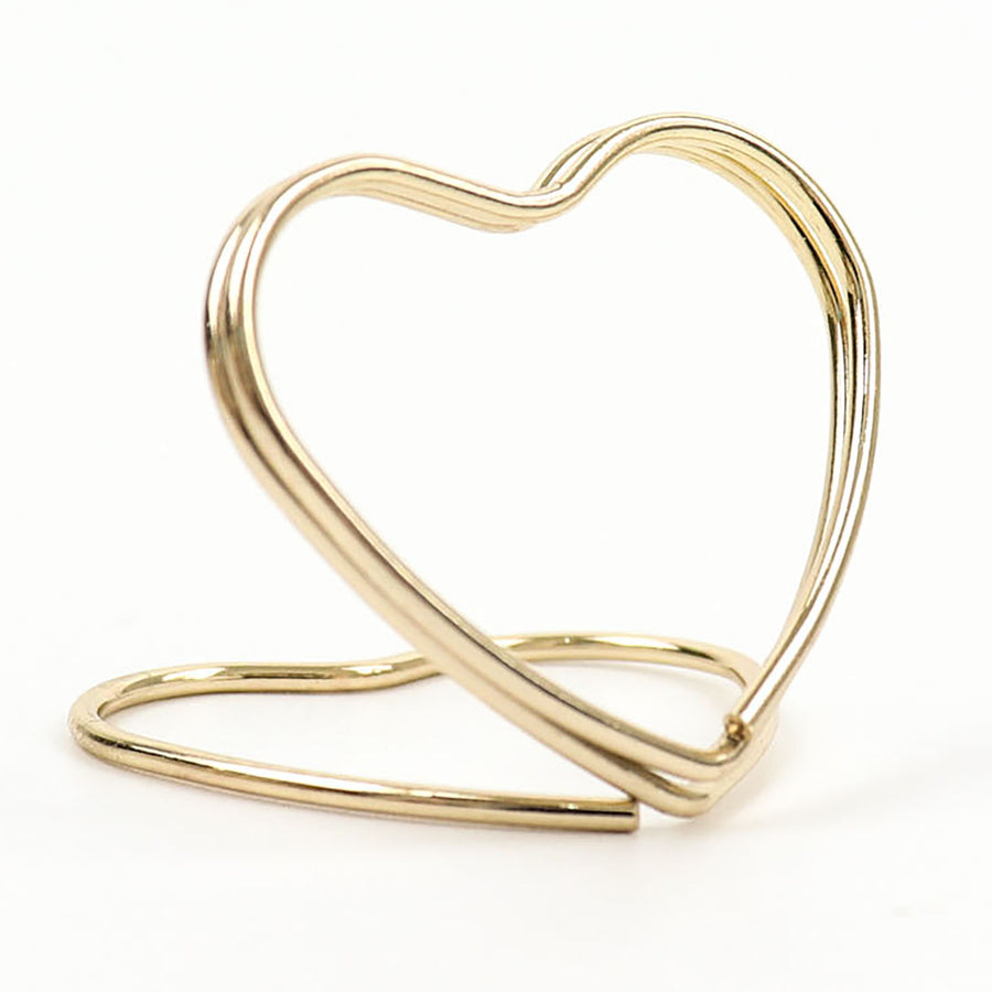 10 Pack | Gold Metal 1" Double Heart Card Holder Stands, Table Number Stands, Wedding Table Place Card Menu Clips#whtbkgd