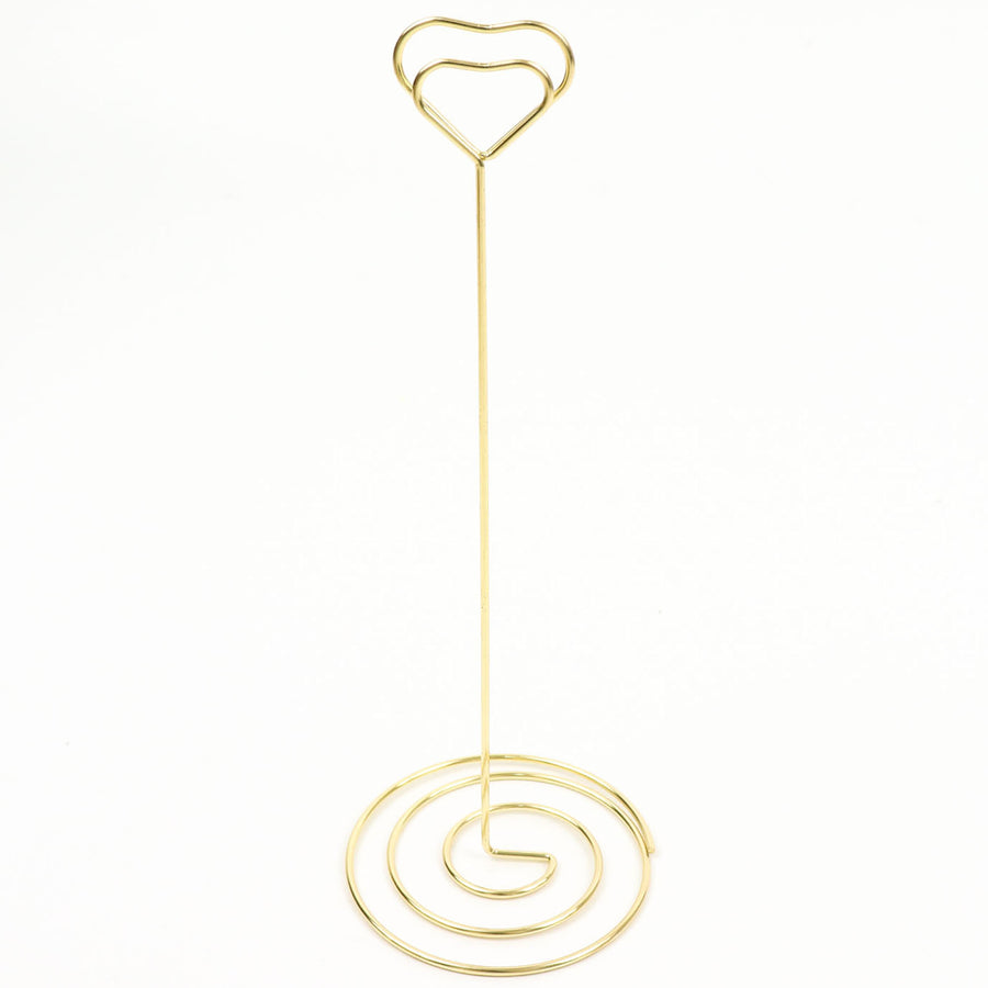 10 Pack | Gold Metal 8" Heart Card Holder Stands, Table Number Stands, Wedding Table Place Card Menu Clips#whtbkgd