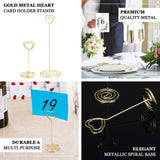 10 Pack | Gold Metal 3.5" Heart Card Holder Stands, Table Number Stands, Wedding Table Place Card Menu Clips