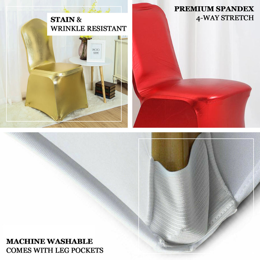 Shiny Metallic Gold Spandex Banquet Chair Cover, Glittering Premium Fitted Chair Cover
