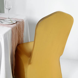 Create a Stunning Ambiance with our Shiny Metallic Gold Spandex Banquet Chair Cover