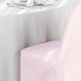 Blush Polyester Banquet Chair Cover, Reusable Stain Resistant Slip On Chair Cover
