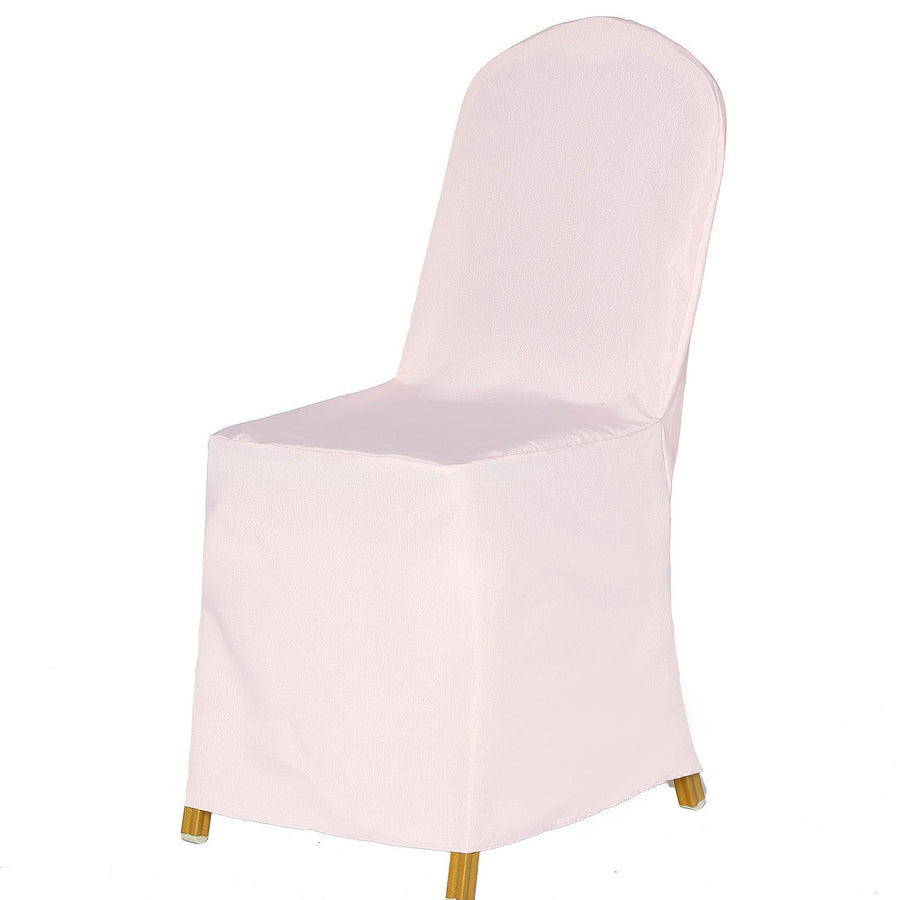 Blush Rose Gold Polyester Banquet Chair Cover, Reusable Stain Resistant Chair Cover