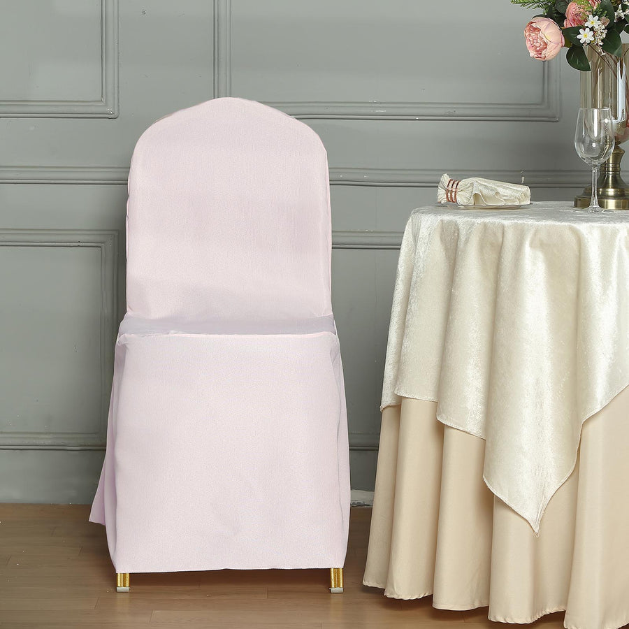 Blush Rose Gold Polyester Banquet Chair Cover, Reusable Stain Resistant Chair Cover