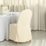Beige Polyester Banquet Chair Cover, Reusable Stain Resistant Slip On Chair Cover