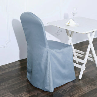 Elevate Your Event with the Dusty Blue Polyester Banquet Chair Cover