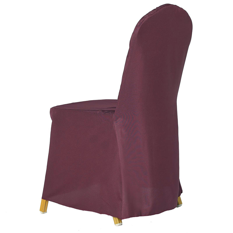 Burgundy Polyester Banquet Chair Cover, Reusable Stain Resistant Chair Cover