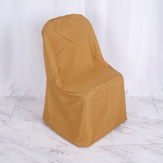 Elevate Your Event with our Gold Polyester Banquet Chair Cover
