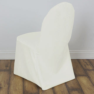 Unforgettable Ivory Polyester Banquet Chair Covers
