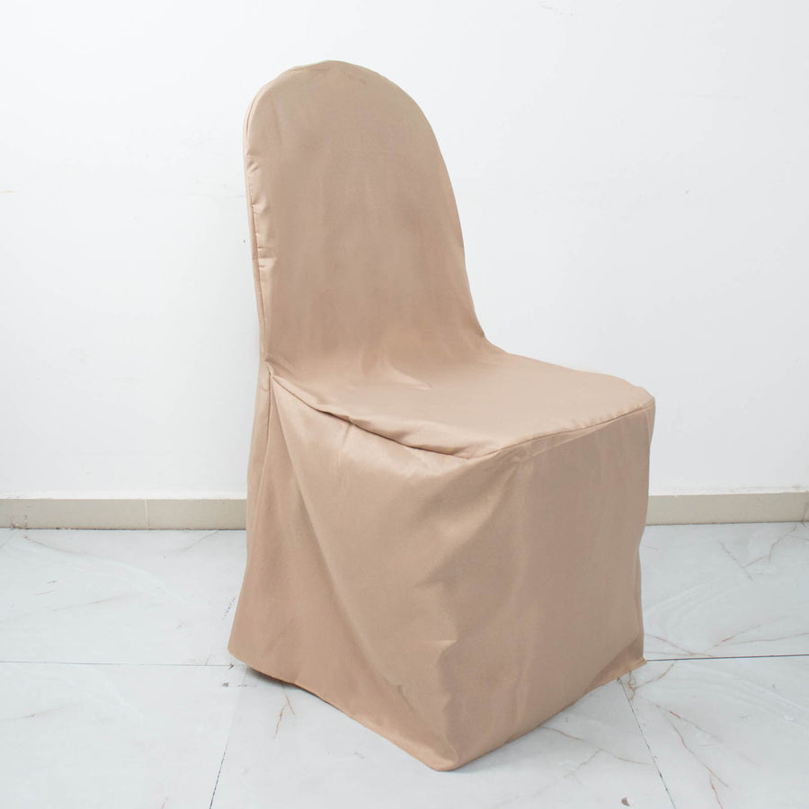 Nude Polyester Banquet Chair Cover, Reusable Stain Resistant Slip On Chair Cover