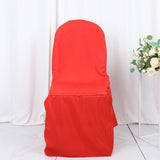 Red Polyester Banquet Chair Cover, Reusable Stain Resistant Slip On Chair Cover