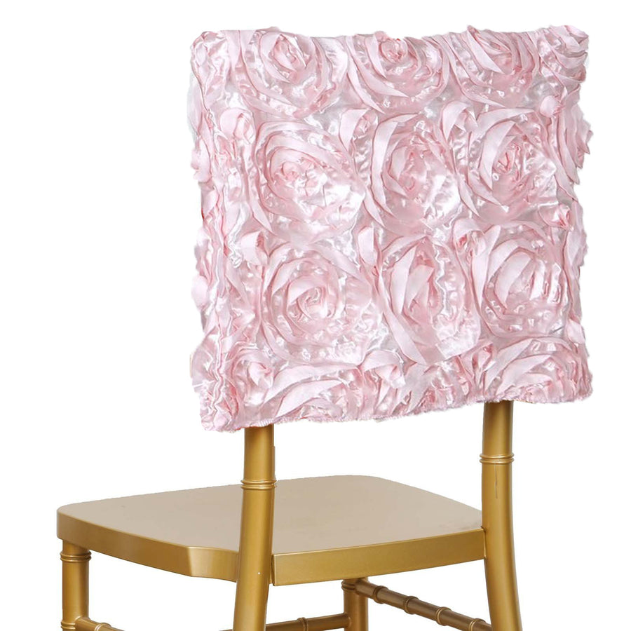16 inches Blush/Rose Gold Satin Rosette Chiavari Chair Caps, Chair Back Covers#whtbkgd