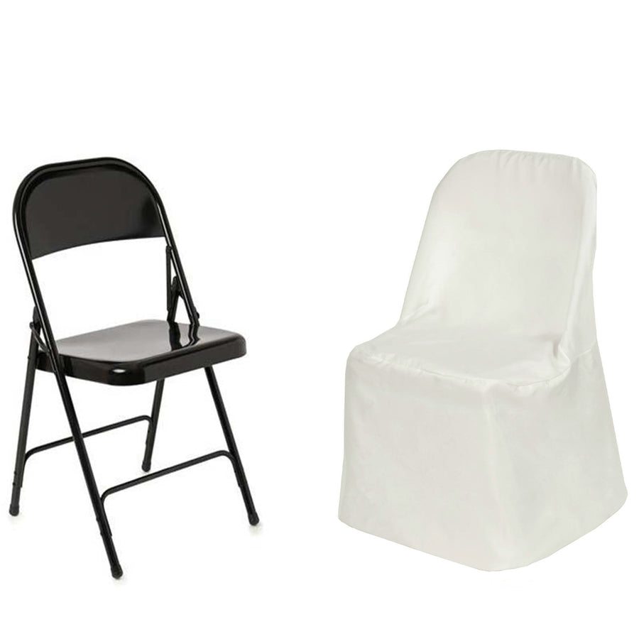 Ivory Polyester Folding Flat Chair Cover, Reusable Stain Resistant Chair Cover