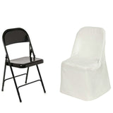 Ivory Polyester Folding Flat Chair Cover, Reusable Stain Resistant Chair Cover