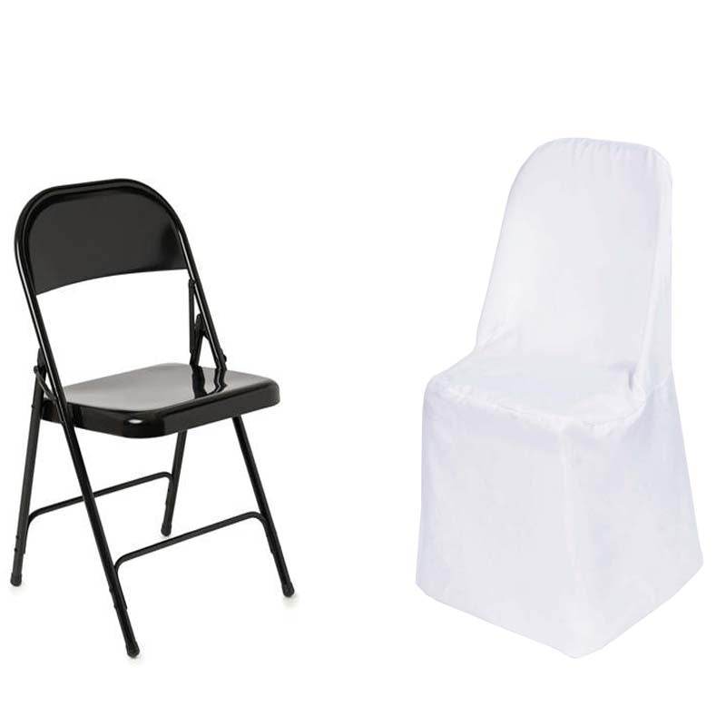 White Polyester Folding Round Chair Cover, Reusable Stain Resistant Chair Cover