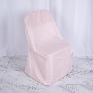 Blush Polyester Folding Round Chair Cover: Add Elegance and Style to Your Event