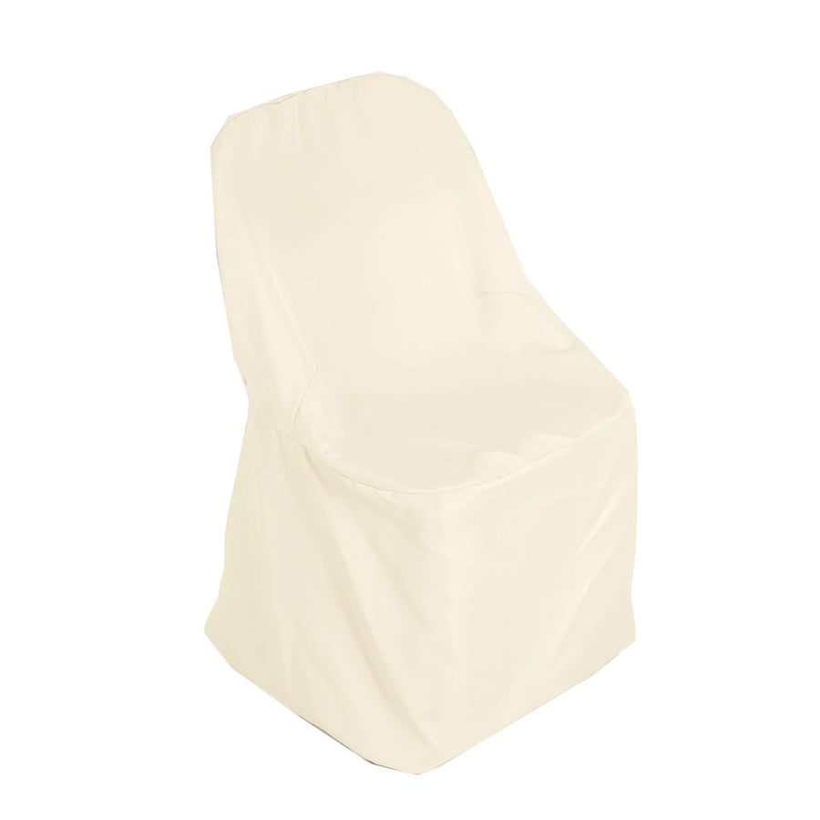 Beige Polyester Folding Round Chair Cover, Reusable Stain Resistant Chair Cover#whtbkgd