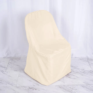 Beige Polyester Folding Round Chair Cover - Add Elegance to Your Event