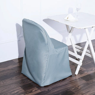 Elevate Your Event with the Dusty Blue Polyester Folding Round Chair Cover