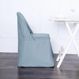 Dusty Blue Polyester Folding Round Chair Cover, Reusable Stain Resistant Chair Cover
