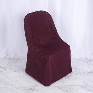 Add Elegance to Your Event with the Burgundy Polyester Folding Chair Cover