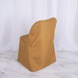 Gold Polyester Folding Chair Cover, Reusable Stain Resistant Slip On Chair Cover