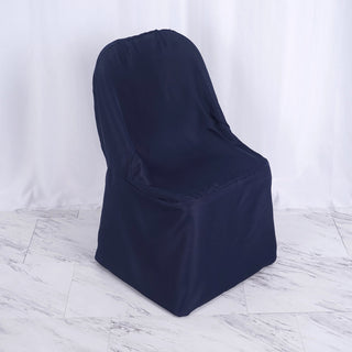 Transform Your Event with the Navy Blue Polyester Folding Round Chair Cover
