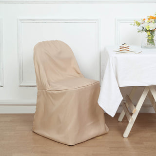Elevate Your Event with the Nude Polyester Folding Round Chair Cover