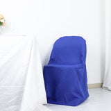 Royal Blue Polyester Folding Round Chair Cover, Reusable Stain Resistant Chair Cover