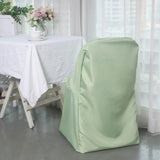 Sage Green Polyester Folding Round Chair Cover, Reusable Stain Resistant Chair Cover