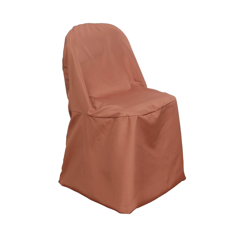 Terracotta (Rust) Polyester Folding Round Chair Cover, Reusable Stain Resistant Chair Cover#whtbkgd