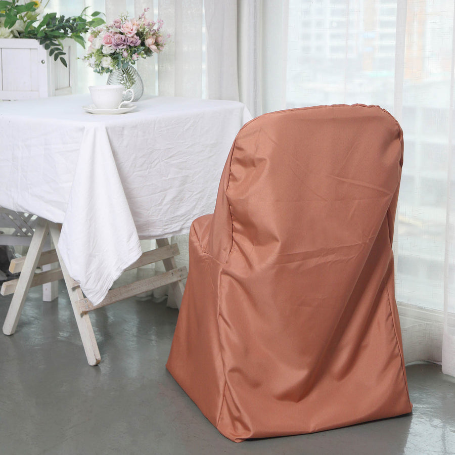Terracotta (Rust) Polyester Folding Round Chair Cover, Reusable Stain Resistant Chair Cover