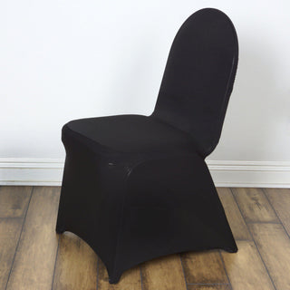 Upgrade Your Event Decor with the Black Madrid Spandex Fitted Banquet Chair Cover