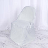 White Polyester Folding Chair Cover, Reusable Stain Resistant Slip On Chair Cover