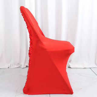 Create a Striking Visual Impact with the Red Satin Rosette Chair Cover