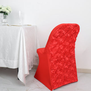 Add Elegance to Your Event with the Red Satin Rosette Chair Cover