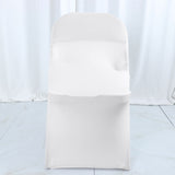 White Satin Rosette Spandex Stretch Fitted Folding Chair Cover