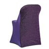 Purple Spandex Stretch Folding Chair Cover, Fitted Chair Cover with Metallic Shimmer Tinsel Back