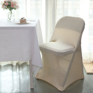 Durable and Long-Lasting Beige Spandex Stretch Fitted Folding Chair Cover