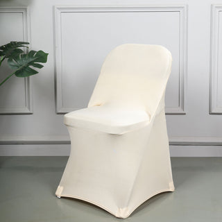 Elevate Your Event with the Beige Spandex Stretch Fitted Folding Chair Cover