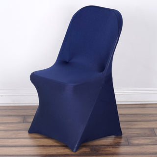 Elevate Your Event with the Navy Blue Spandex Stretch Fitted Folding Chair Cover
