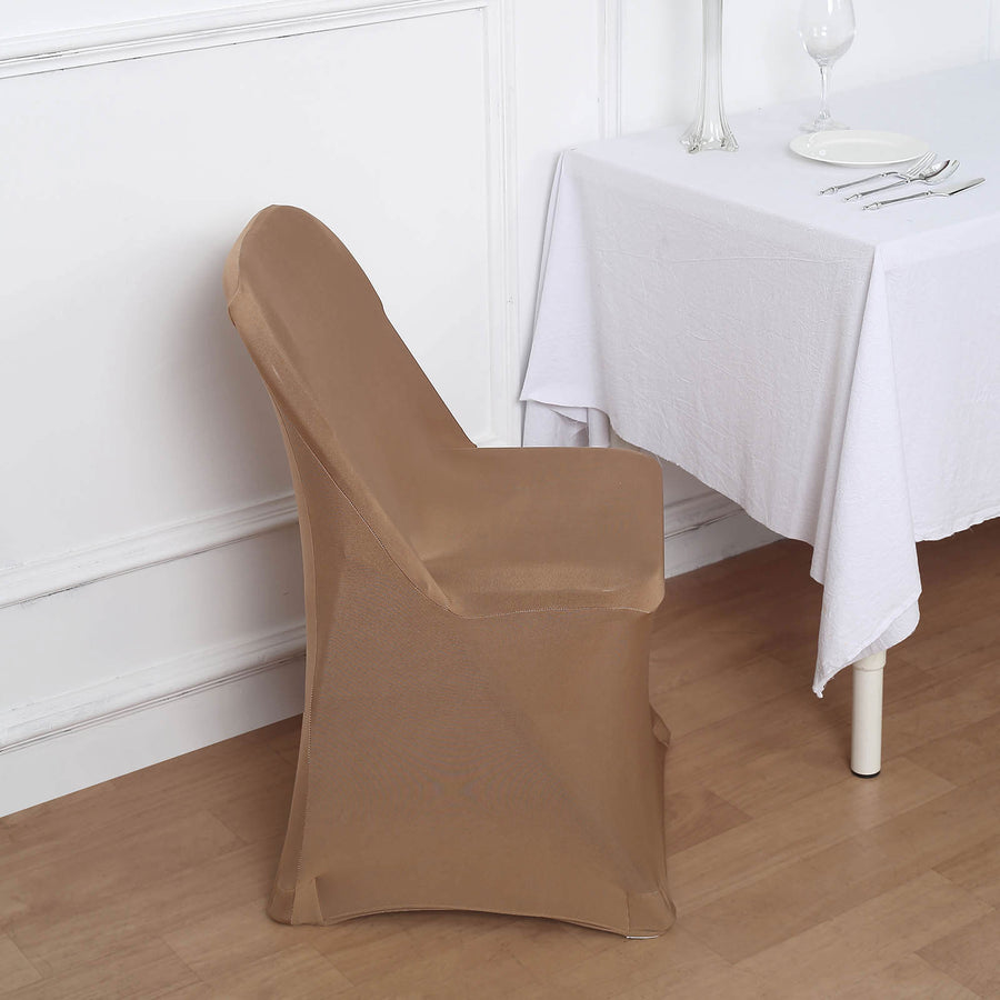 Taupe Spandex Stretch Fitted Folding Slip On Chair Cover - 160 GSM