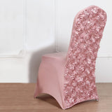 Dusty Rose Satin Rosette Spandex Stretch Banquet Chair Cover, Fitted Chair Cover#whtbkgd