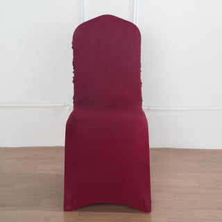 Transform Your Event Space with Burgundy Satin Rosette Spandex Stretch Banquet Chair Cover
