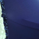 Navy Blue Satin Rosette Spandex Stretch Banquet Chair Cover, Fitted Slip On Chair Cover