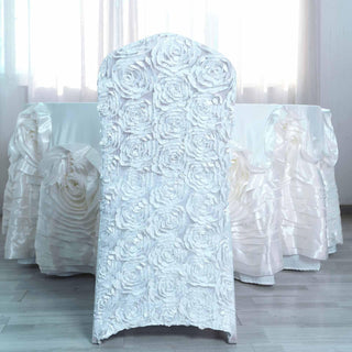 Enhance Your Event Decor with White Satin Rosette Chair Cover