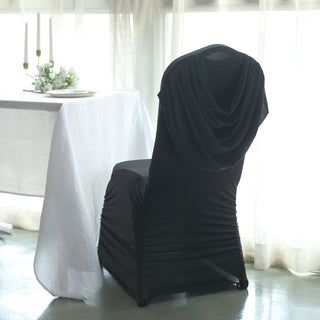 Elevate Your Event with the Black Ruched Swag Back Spandex Fitted Banquet Chair Cover