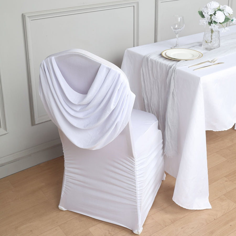 White Ruched Swag Back Spandex Fitted Banquet Chair Cover