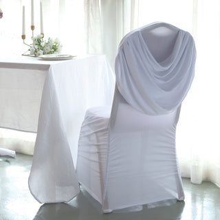Refined White Ruched Swag Back Spandex Chair Cover