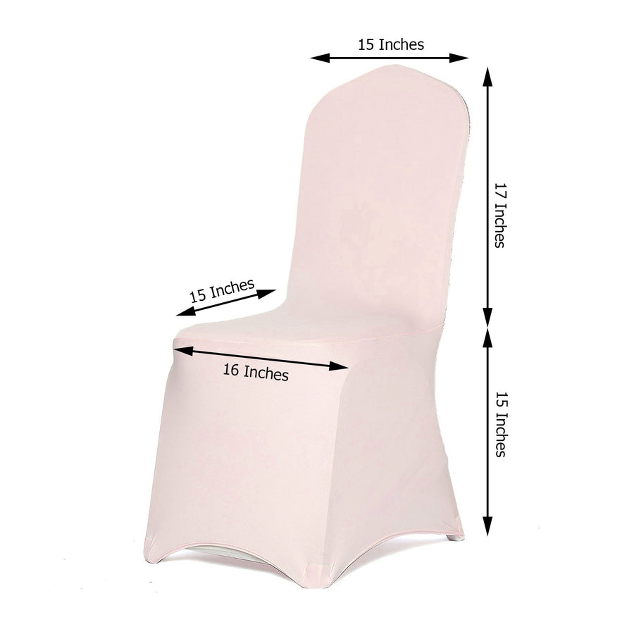 Blush Spandex Stretch Banquet Chair Cover, Fitted with Metallic Shimmer Tinsel Back